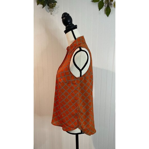 Michael Kors Womens Sleeveless Orange Top With Chain Print Size XS - Picture 6 of 15